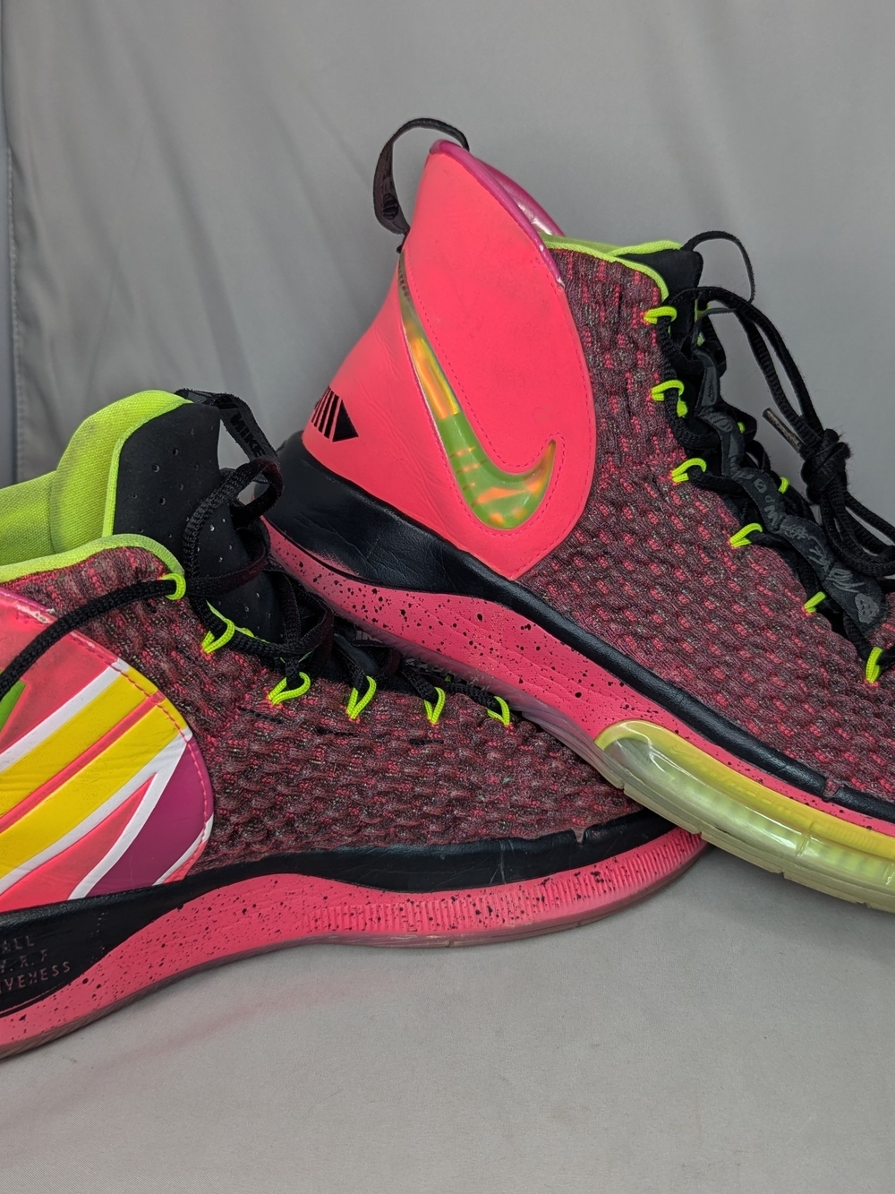 Nike 12 Alphadunk Basketball SNike Pink and Neon Green High-Top Basketball Shoes